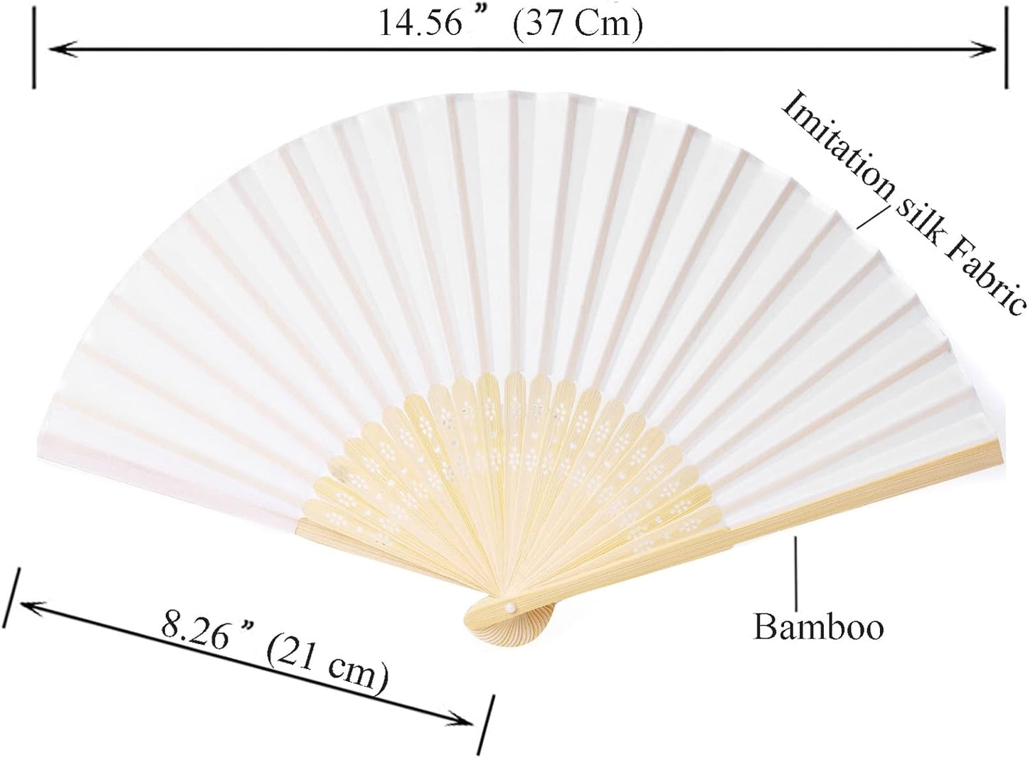 24pcs White Imitated Silk Hand Fan Imitated Silk Fabric Bamboo Handheld Folded Fan Bridal Dancing Props Church Wedding Party Favors with Organza Bags (White)