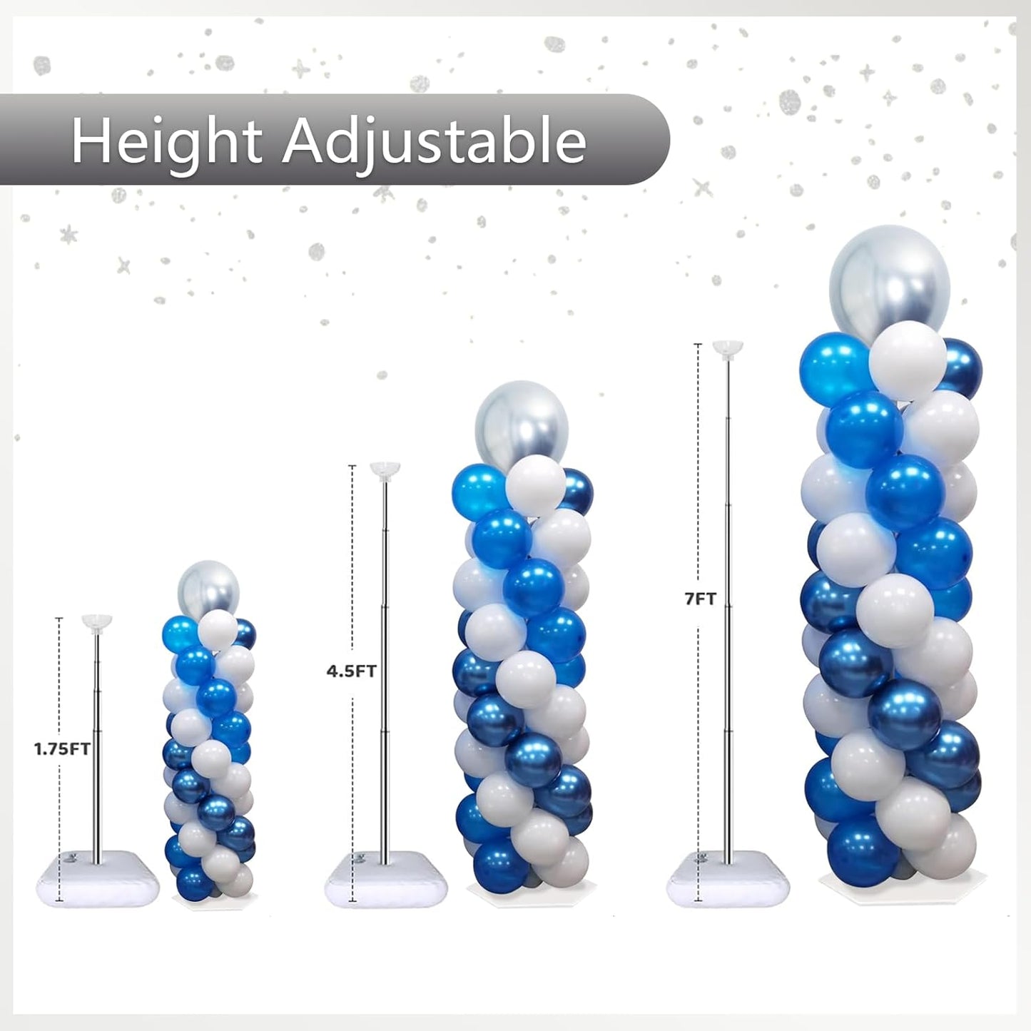 Paready Silver Balloon Column Stand Kit, 7 FT Height Adjustable Metal Balloon Arch Kit of 2, Column Stand Kit for Baby Shower Wedding Birthday Graduation Gender Reveal Holiday Party Decorations