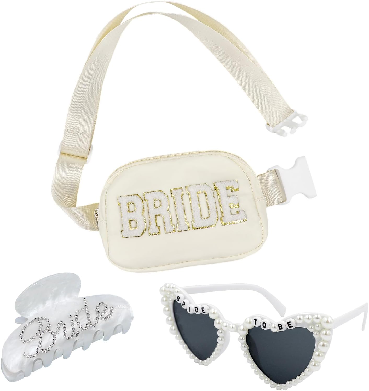 Lamyba Bachelorette Gifts for Bride,Bride Gifts,Bride Fanny Pack,Hair Claw Clip and Sunglasses,Bride to be Gifts,Bachelorette Party Decorations,Favors,Accessories,Bridal Shower/Wedding Gifts
