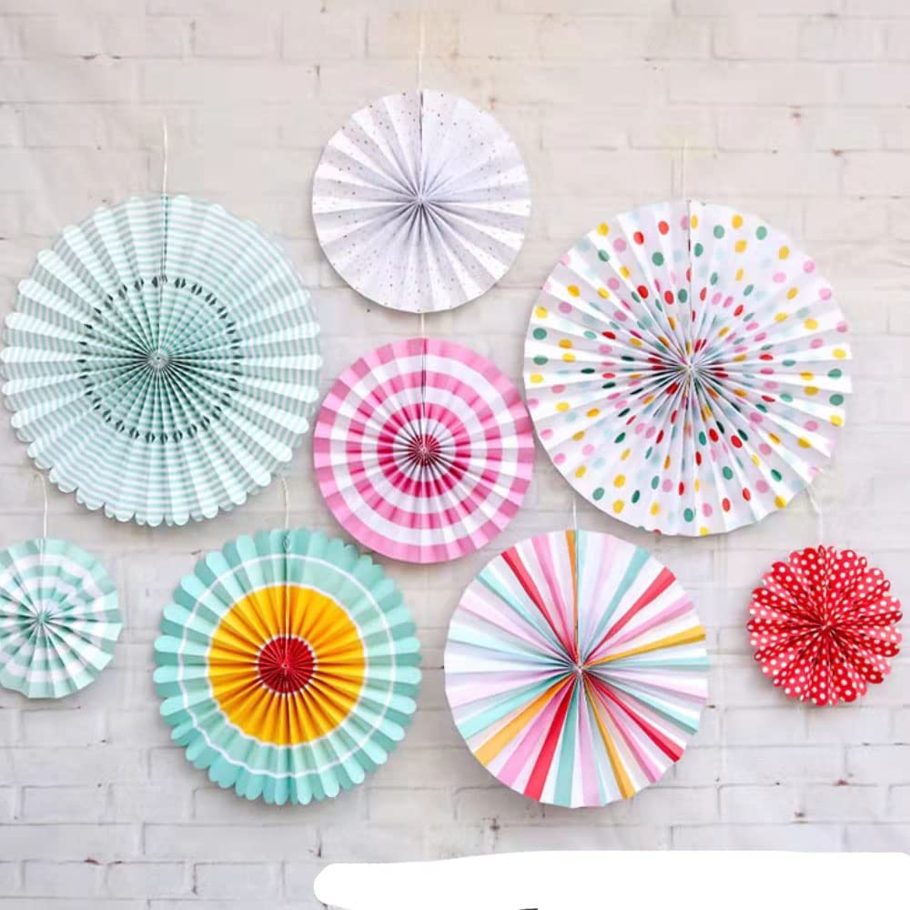 Aiminjey Hanging Paper Fans Party Set, Round Paper Fan Party Decoration, Set of 8 Decorative