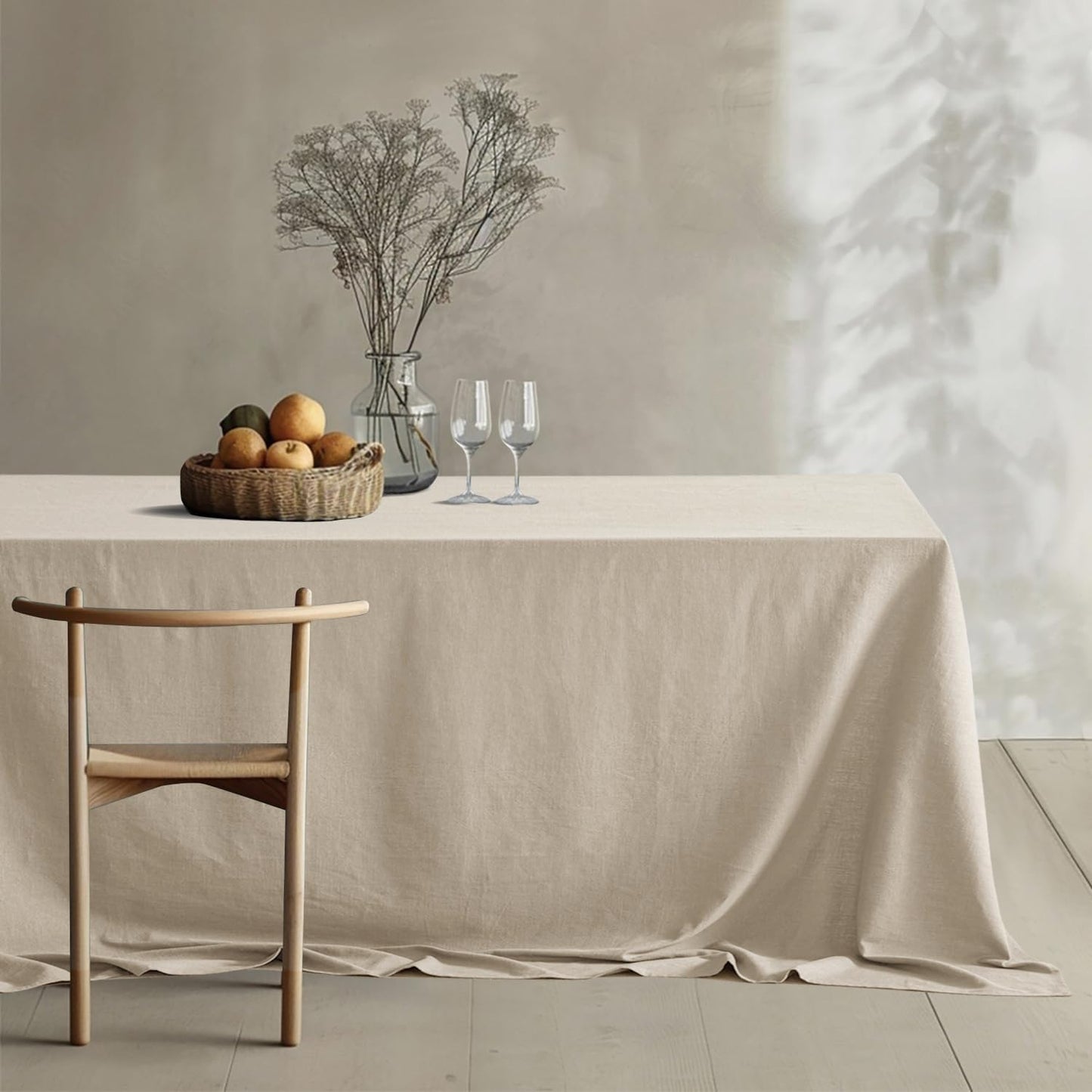 MIULEE Natural Linen Cotton Blend Tablecloth Rectangle, Luxury Waterproof Stain Resistant Durable Farmhouse Oblong Table Cloth for Dining Party Christmas Weddings Birthday, 52 x 84 inch, Ivory Cream