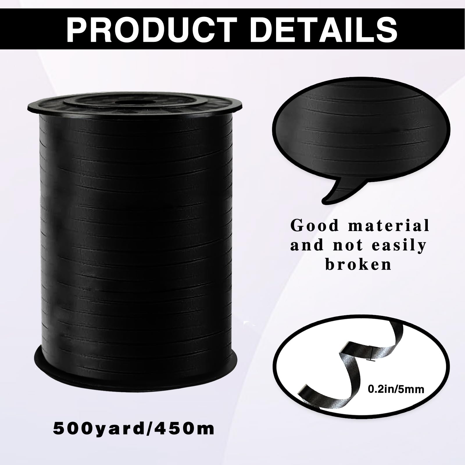 Black Curling Ribbon, 500 Yard Premium Black Curling Ribbons,Balloon String Curly Ribbons for Gifts