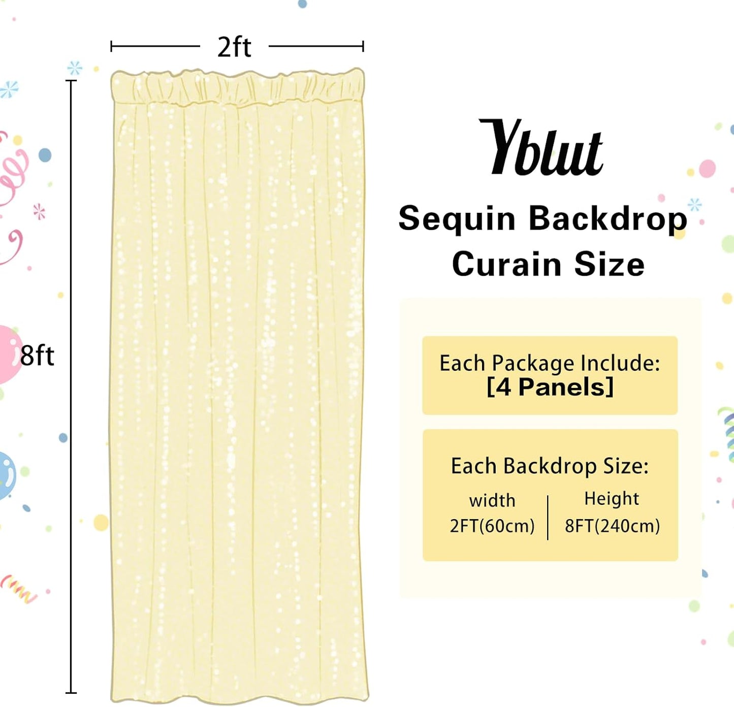 Champagne Sequin Backdrop Curtain 4 Pieces 2FTx8FT Glitter Photography Backdrop for Party Wedding Birthday Christmas Decorations