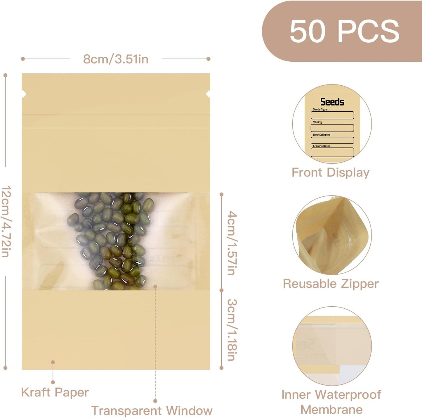 coutnier Seed Organizer Binder with 50 PCS Resealable Seed Envelopes - 50 Storage Pockets, 3.5x5 Inch Clear Sleeves, Seed Saver for Garden Lover - Blue