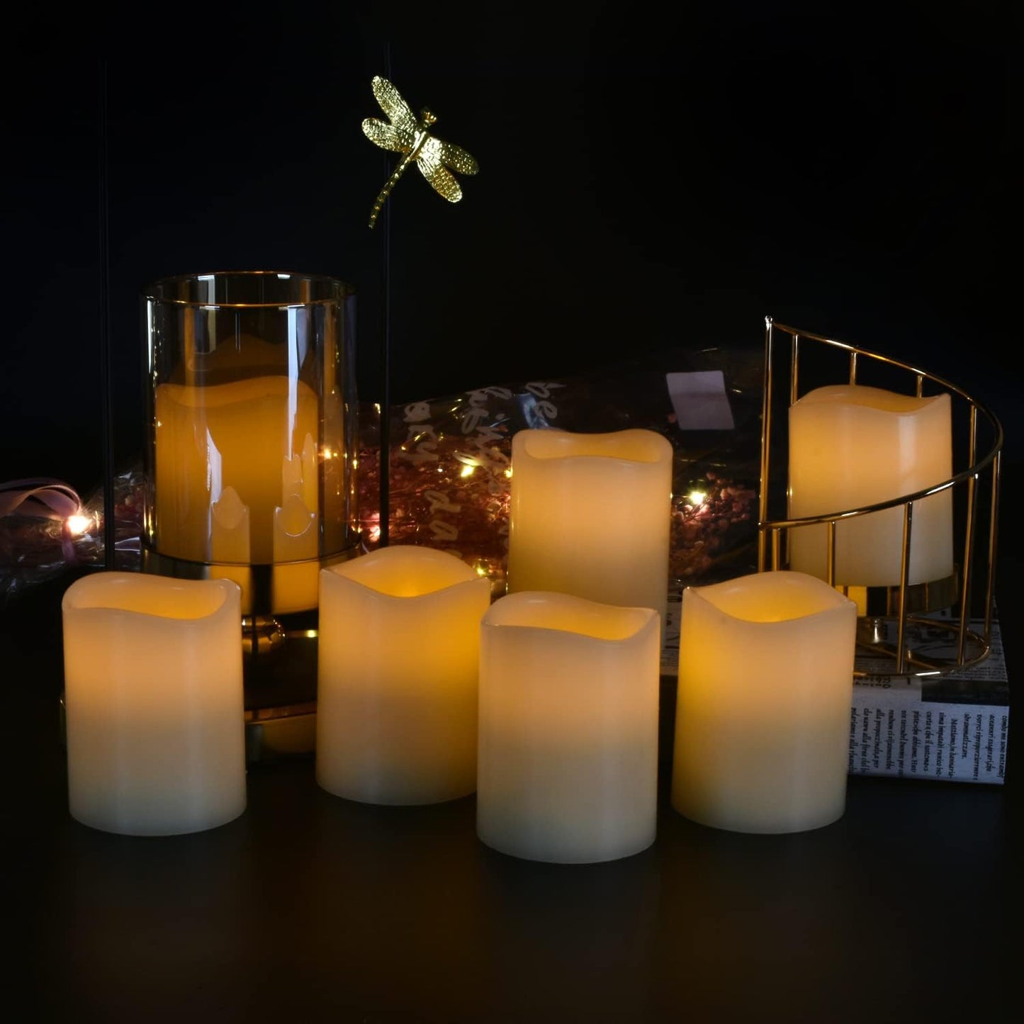 Vinkor Flameless Candles (Ivory Set of 12 （D: 3" x H: 4"）)