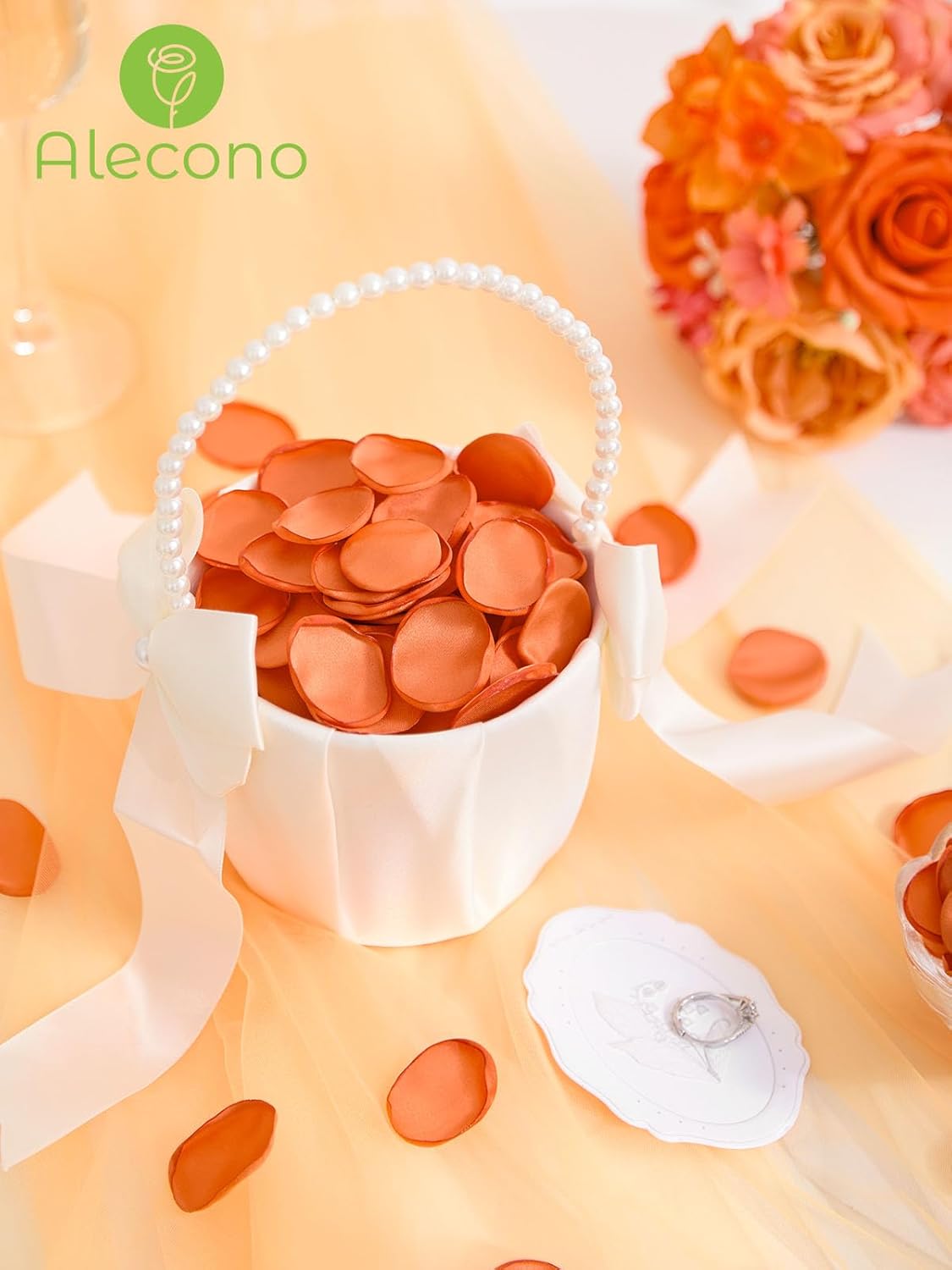 Alecono 𝟰𝟬𝟬𝙋𝙘𝙨 Silk Rose Petals, Faux Orange Flower Petals for Wedding Proposal Flower Girl Basket, Petals Bulk for Dinner Table Centerpieces Party Romantic Night Decoration