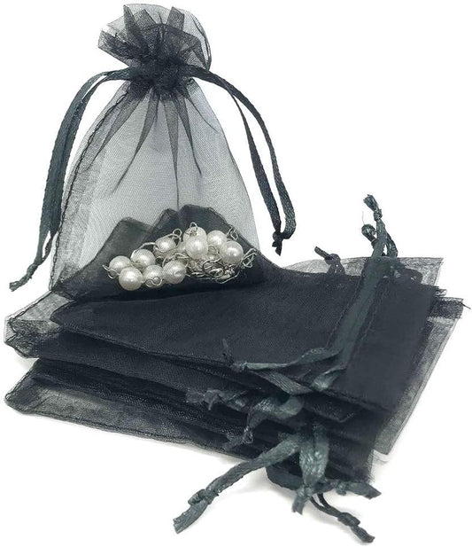 TheDisplayGuys 48-Pack 6x8 Black Sheer Organza Gift Bags with Drawstring, Jewelry Candy Treat Wedding Party Favors Mesh Pouch
