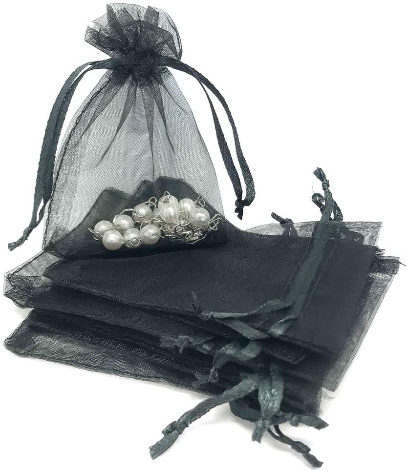 TheDisplayGuys 48-Pack 3x4 Black Sheer Organza Gift Bags with Drawstring, Jewelry Candy Treat Wedding Party Favors Mesh Pouch