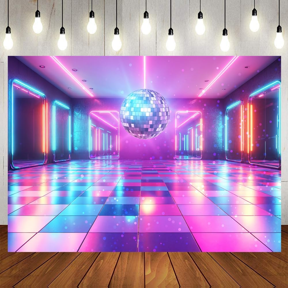 Disco Decorations Backdrop, Retro Glow Party 70s 80s 90s Theme Stage Dance Background Disco Party Decoration, Polyester Banner PartyBackdrop for Birthday Prom Portrait Photo Props 5x3FT