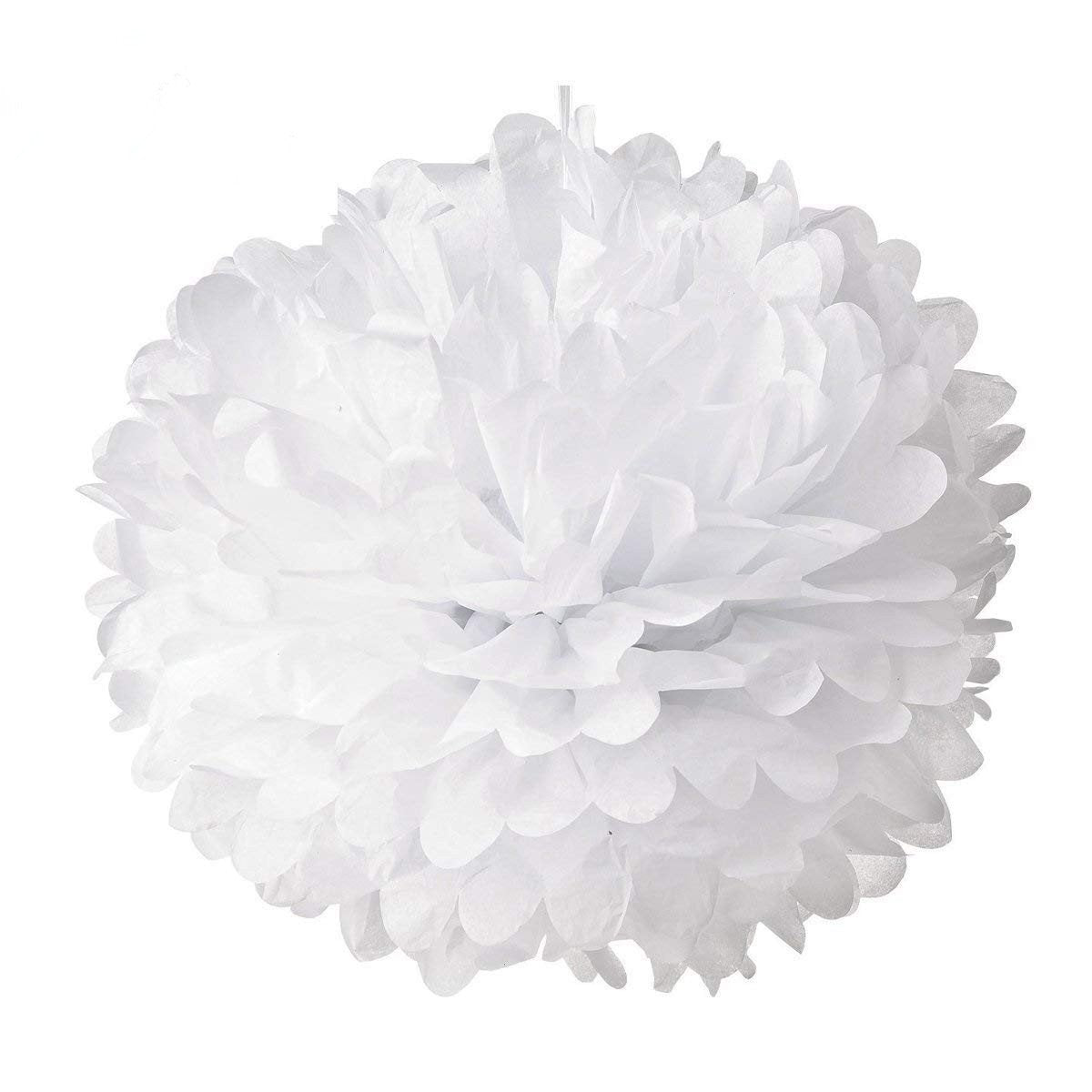 10pcs White Tissue Hanging Paper Pom-poms, Hmxpls Flower Ball Wedding Party Outdoor Decoration