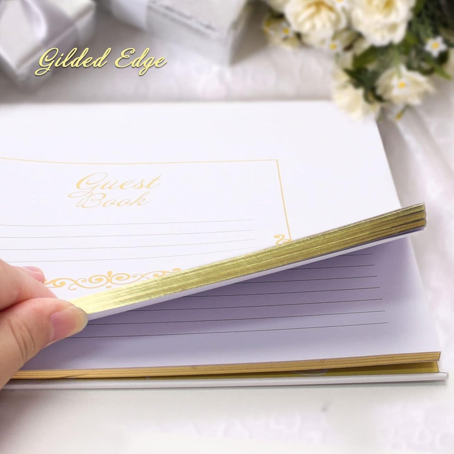 Vienrose Wedding Guest Book Registry Sign-in Book with 123 Blank Lined Pages Gilded Edges Hardcover Book for Wedding Baby Shower Birthday