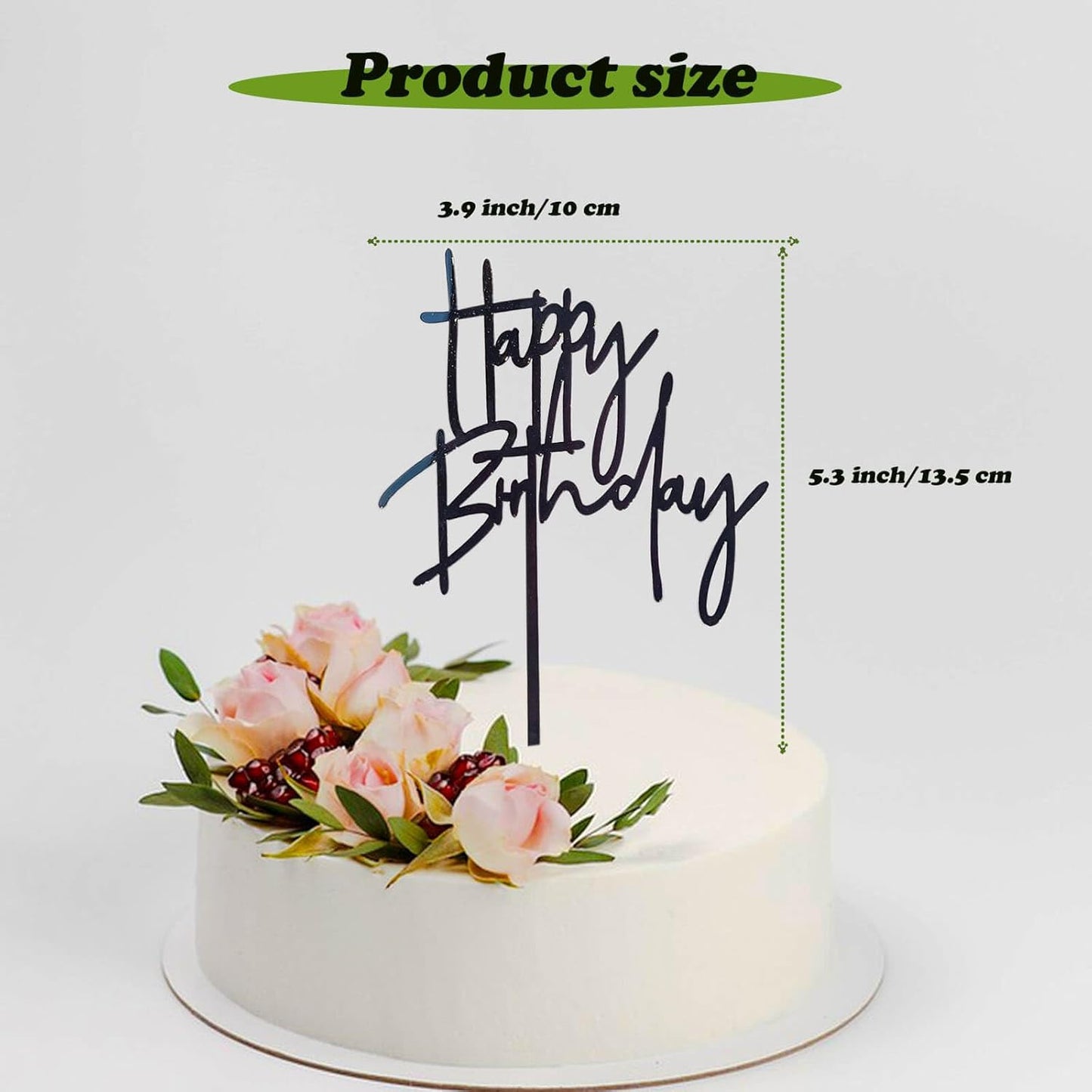 Black Happy Birthday Cake Topper – 1 pc, 5.3x3.9 Inch Acrylic Cake Decorations – Easy-to-Use Birthday Topper for Cakes, Cupcakes & Parties