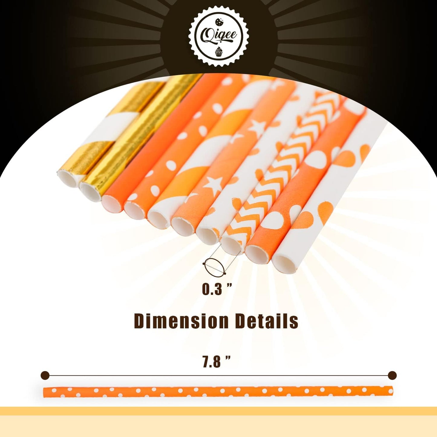 qiqee Gold Orange Disposable Straws for Drinking 150pcs Disposable Straws Bulk（10 Pattern）