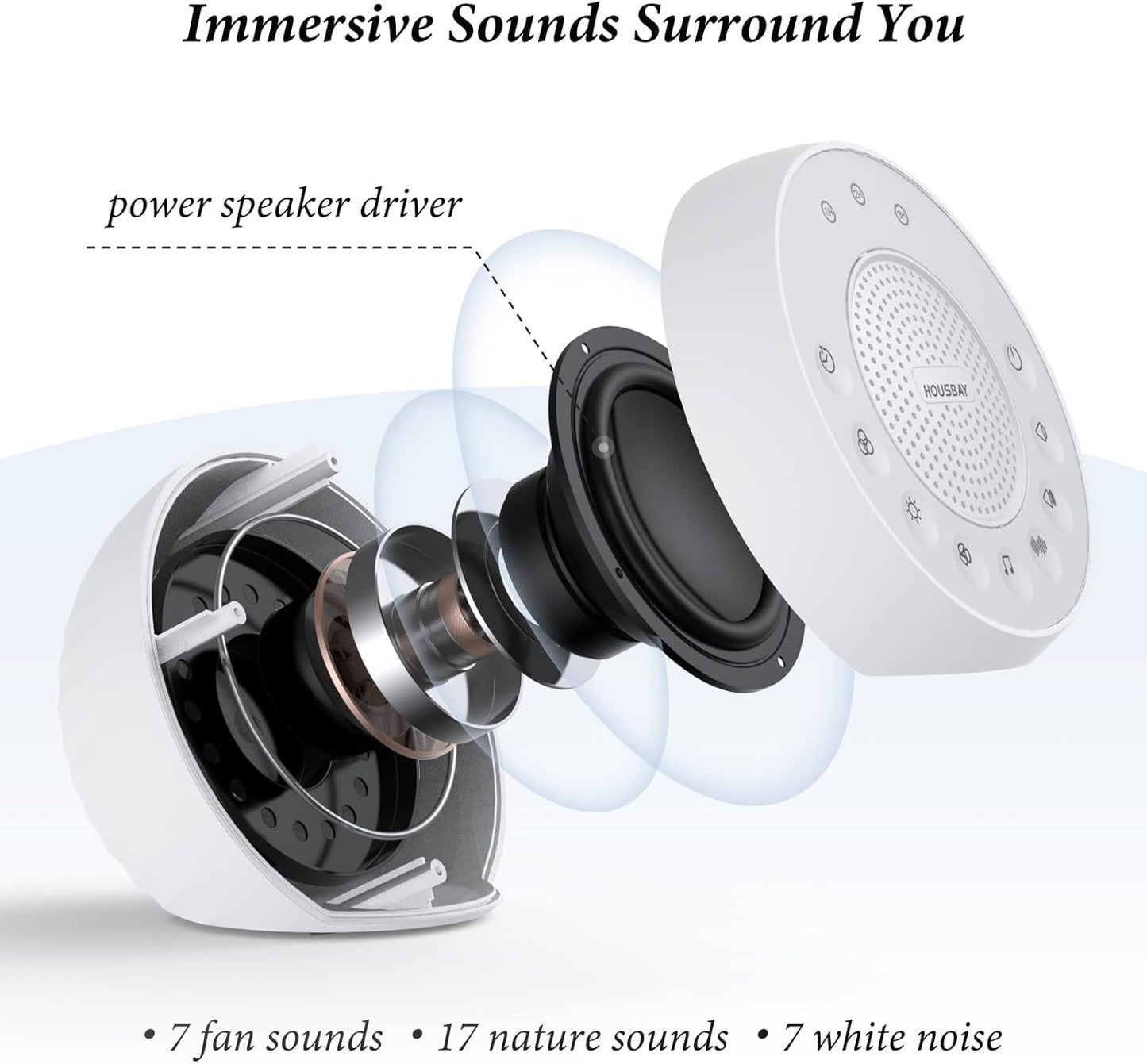 Housbay Glows White Noise Sound Machine, 31 Soothing Sounds, Colored NightLight for Kids & Baby, Small Travel Sleep Machine & Noise Canceling for Sleeping, Relaxation