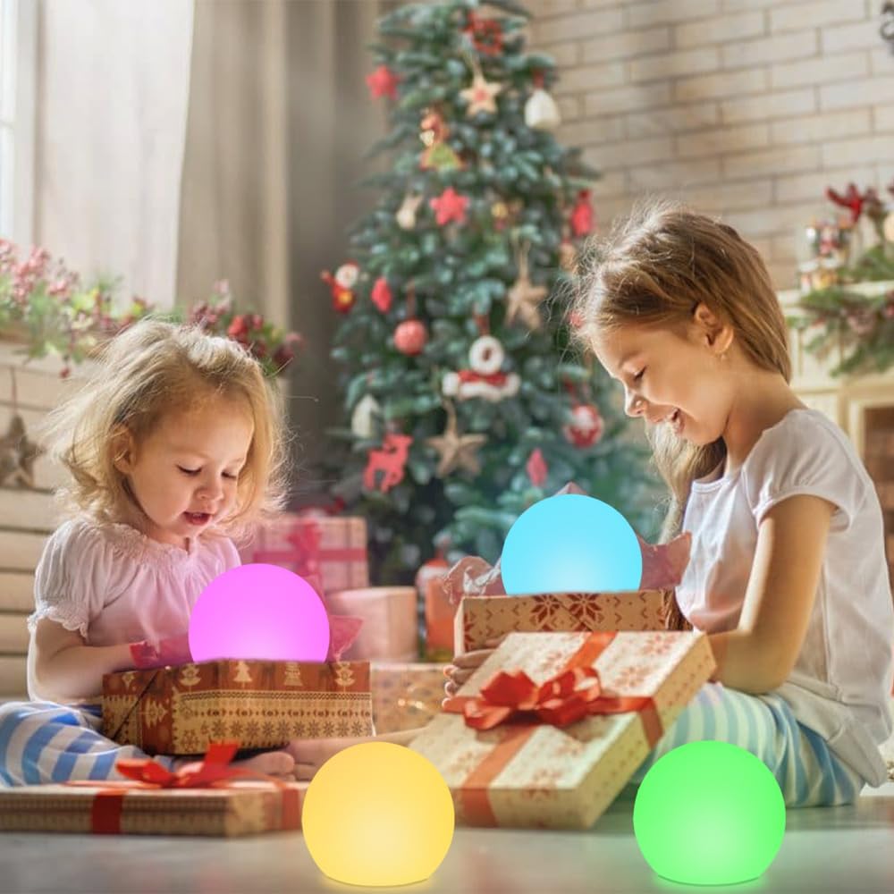 LED Glowing Ball Light, 8-in RGB Color Changing LED Orb Night Light Mood Lamp for Kid, 16 Colors 4 Lighting Modes & 8 Brightness Sphere Lamp w/Remote, Rechargeable Outdoor Globe Lights for Home Patio