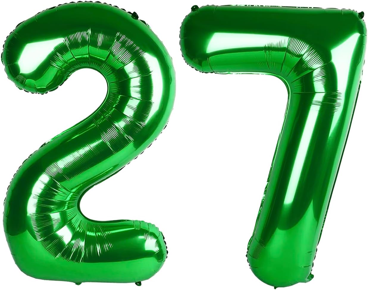 Green Number 27 Birthday Balloon 40 Inch, Digital Balloons for 27 Party Celebration Decorations Supplies, Mylar Foil Numbers Balloon for 27th Wedding Anniversary