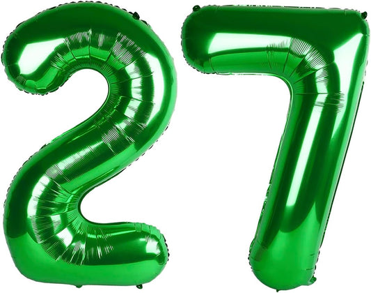 Green Number 27 Birthday Balloon 40 Inch, Digital Balloons for 27 Party Celebration Decorations Supplies, Mylar Foil Numbers Balloon for 27th Wedding Anniversary