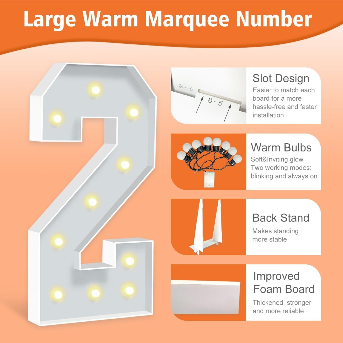 4FT Marquee Numbers, Big Light Up Numbers 2, Cardboard Numbers for Balloons 2nd 20th 21st Birthday Decorations, DIY Mosaic Numbers for 2025 Graduation, Marquee Sign Pre-Cut Foam Board Kit