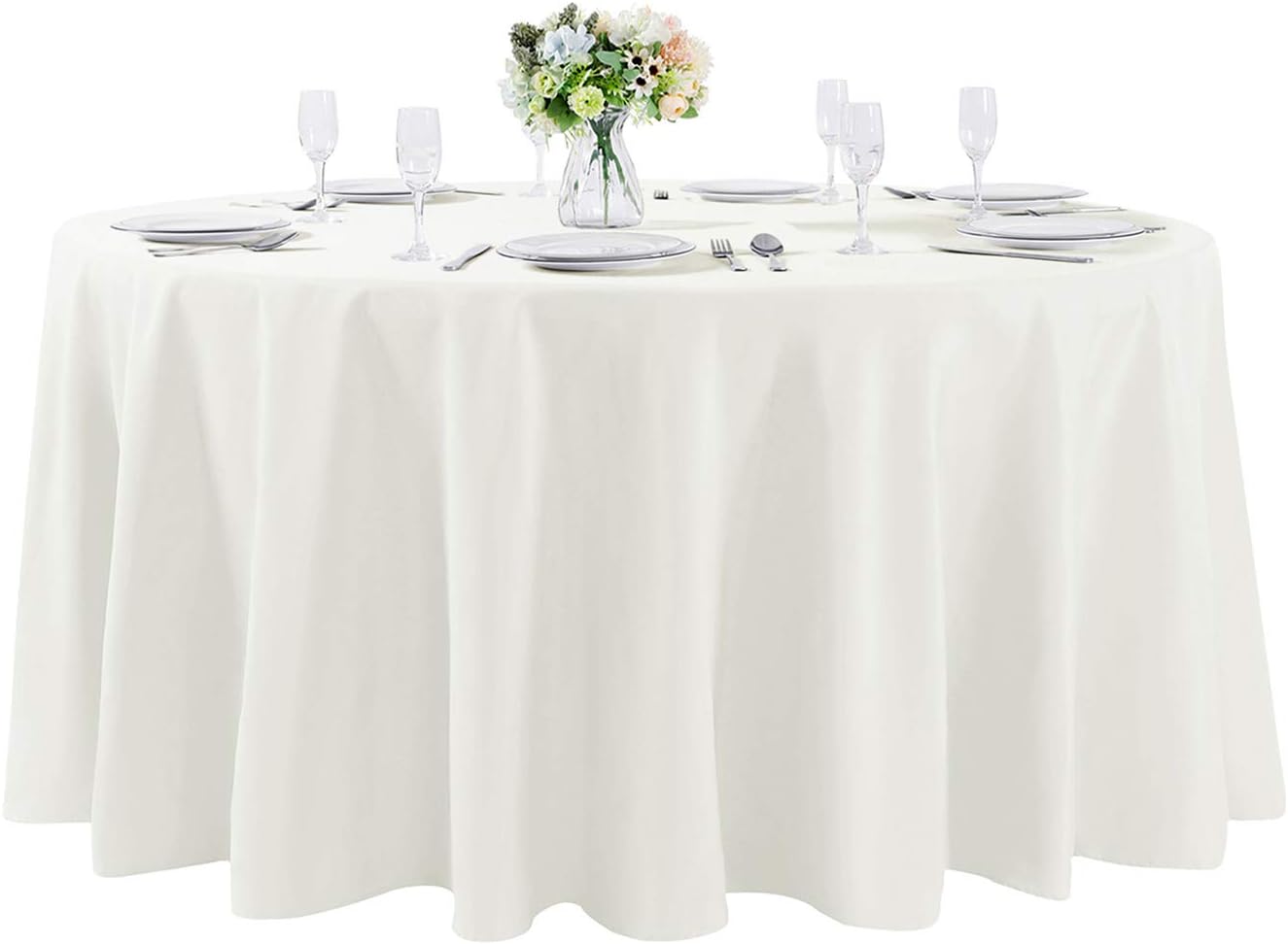 120 inch Round Tablecloth Washable Polyester Table Cloth Decorative Table Cover for Wedding Party Dining Banquet（120 inch,Ivory）