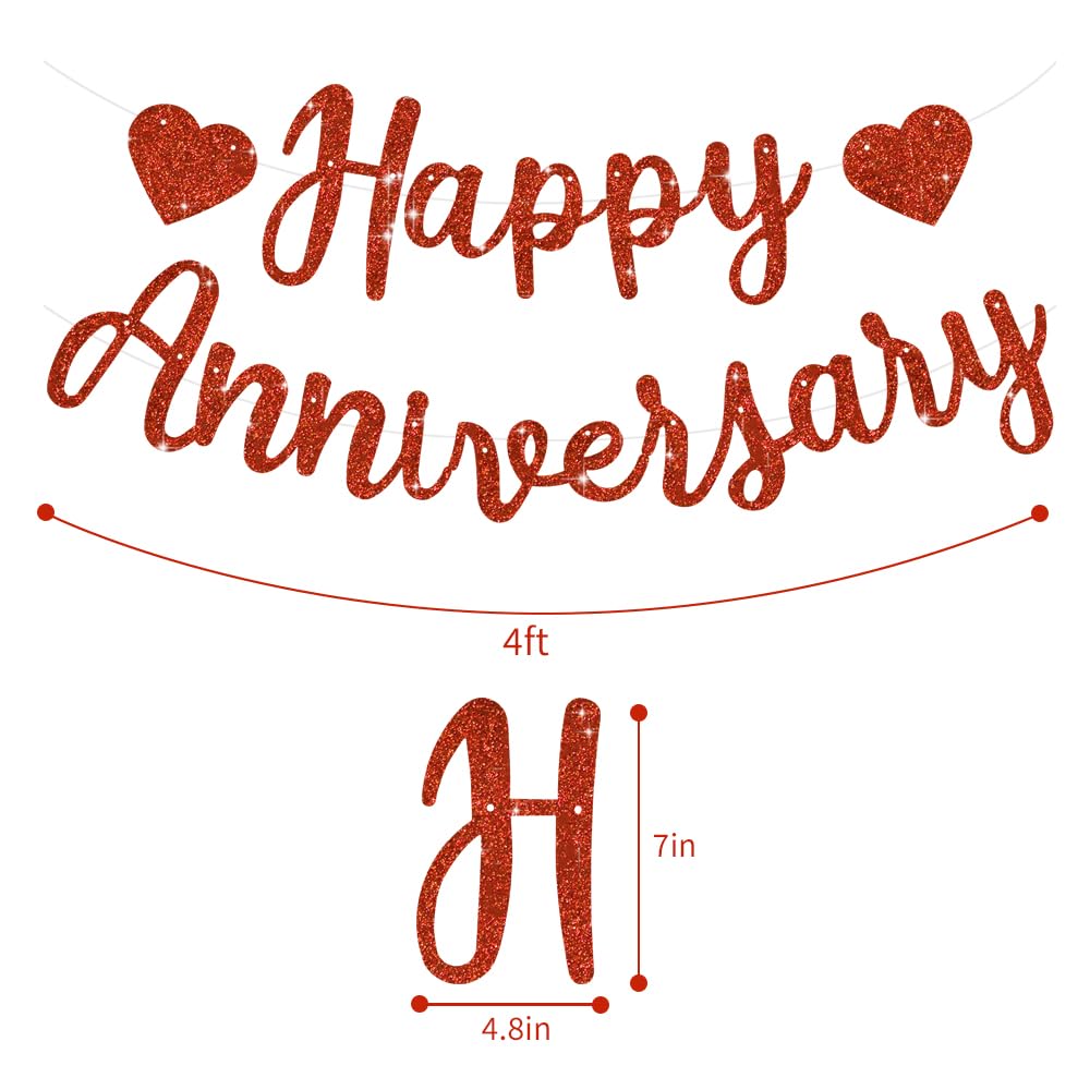 BEISHIDA Pre-Strung Glitter Red Happy Anniversary Banner Wedding Decor