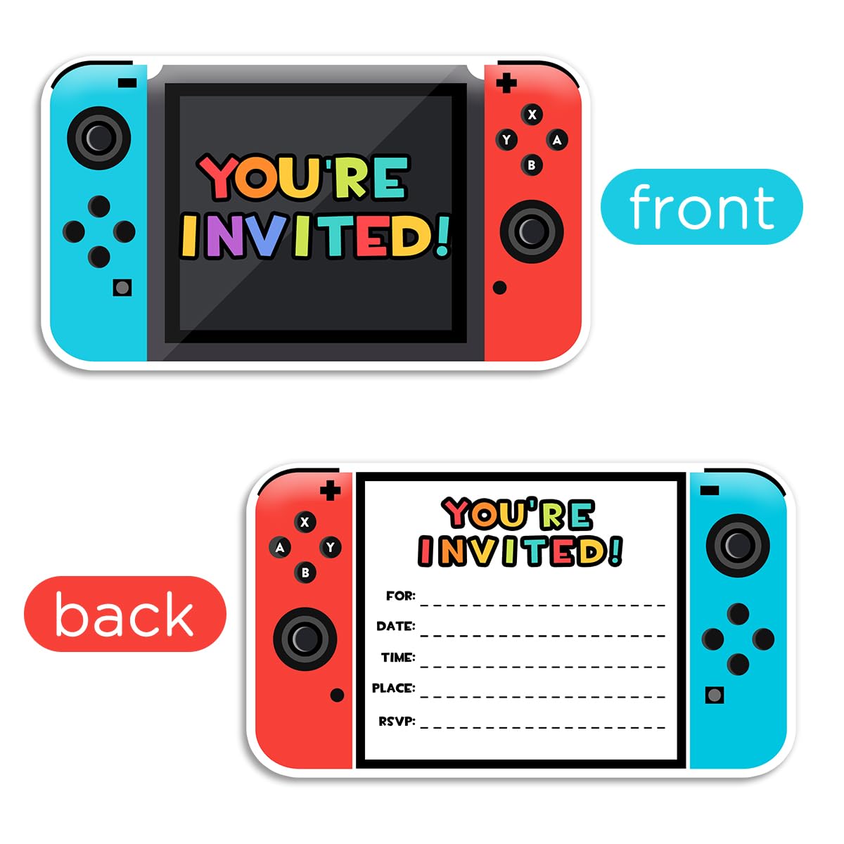 Yangmics Direct Video Gamer Birthday Party Fill In Invitations, Video Game Party Invitations