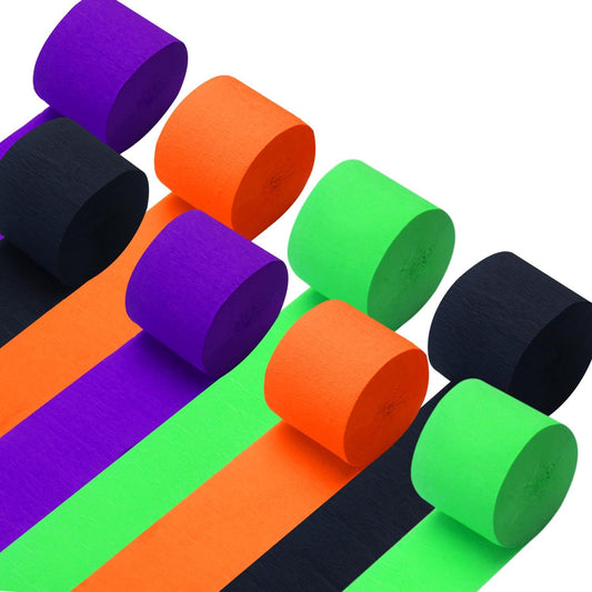 Crepe Paper Streamers 8 Rolls 656ft Orange Purple Black Green Tassels Streamer Paper for Halloween Theme Party Birthday Decorations Decor Indoor Home Horror Party Hanging Backdrops Supplies