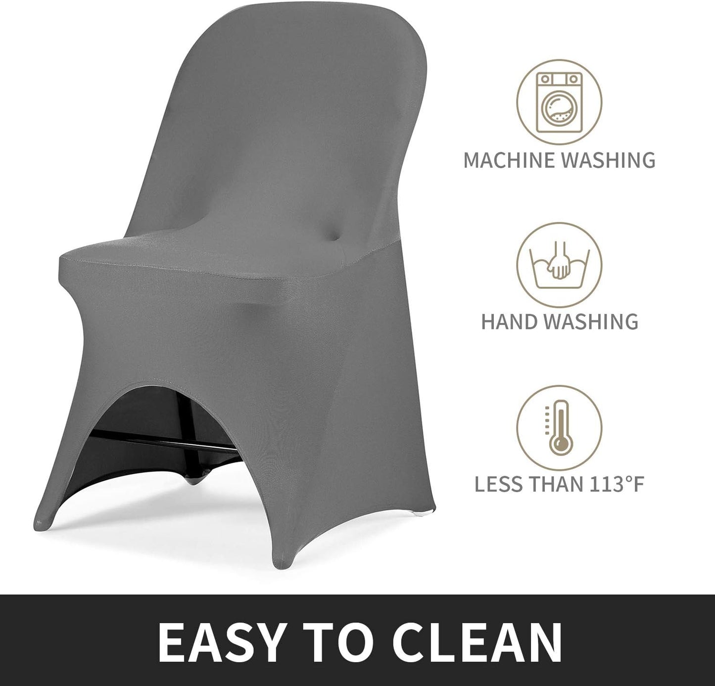 Peomeise Stretch Spandex Folding Chair Cover for Wedding Party Dining Banquet Event (Grey,12pcs)