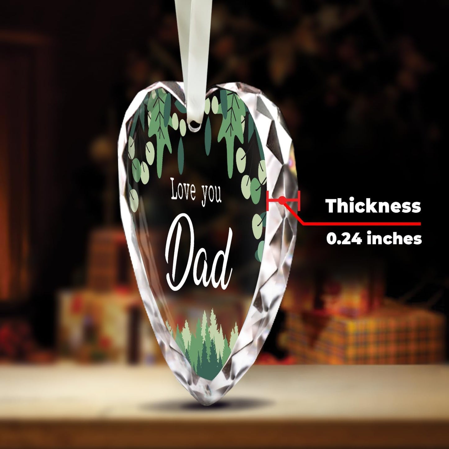 NewEleven Gifts for Dad, Love You Dad Gift Keepsake, Father Birthday Gift, Fun Birthday Gifts for Papa from Daughter, Son - Glass Heart Christmas Ornament