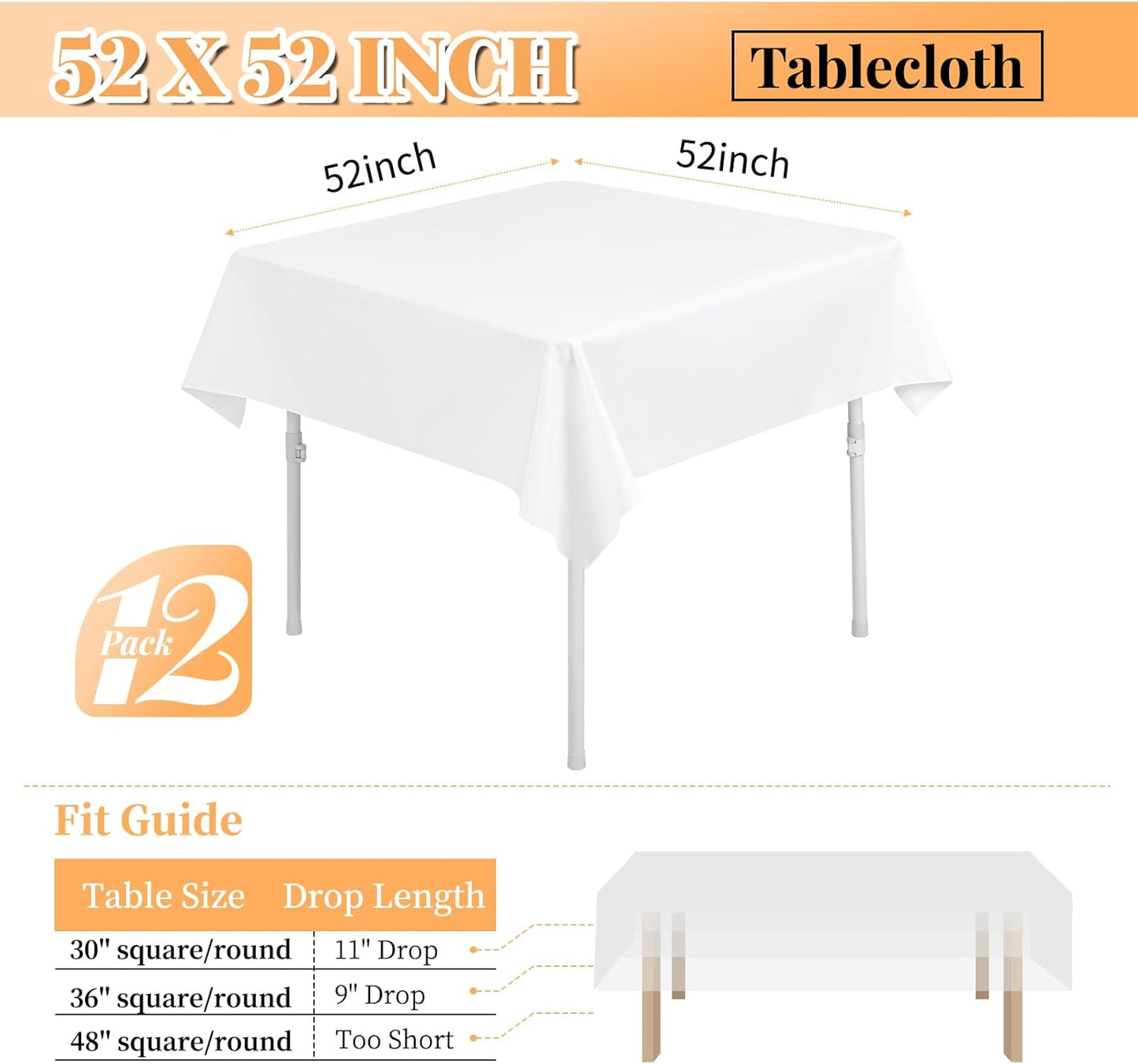 fani 12 Pack Square Tablecloth 52 x 52 Inch, White Tablecloth for Square Table, Washable Polyester Table Cloth, Fabric Table Cover for Wedding Parties Restaurant Buffet
