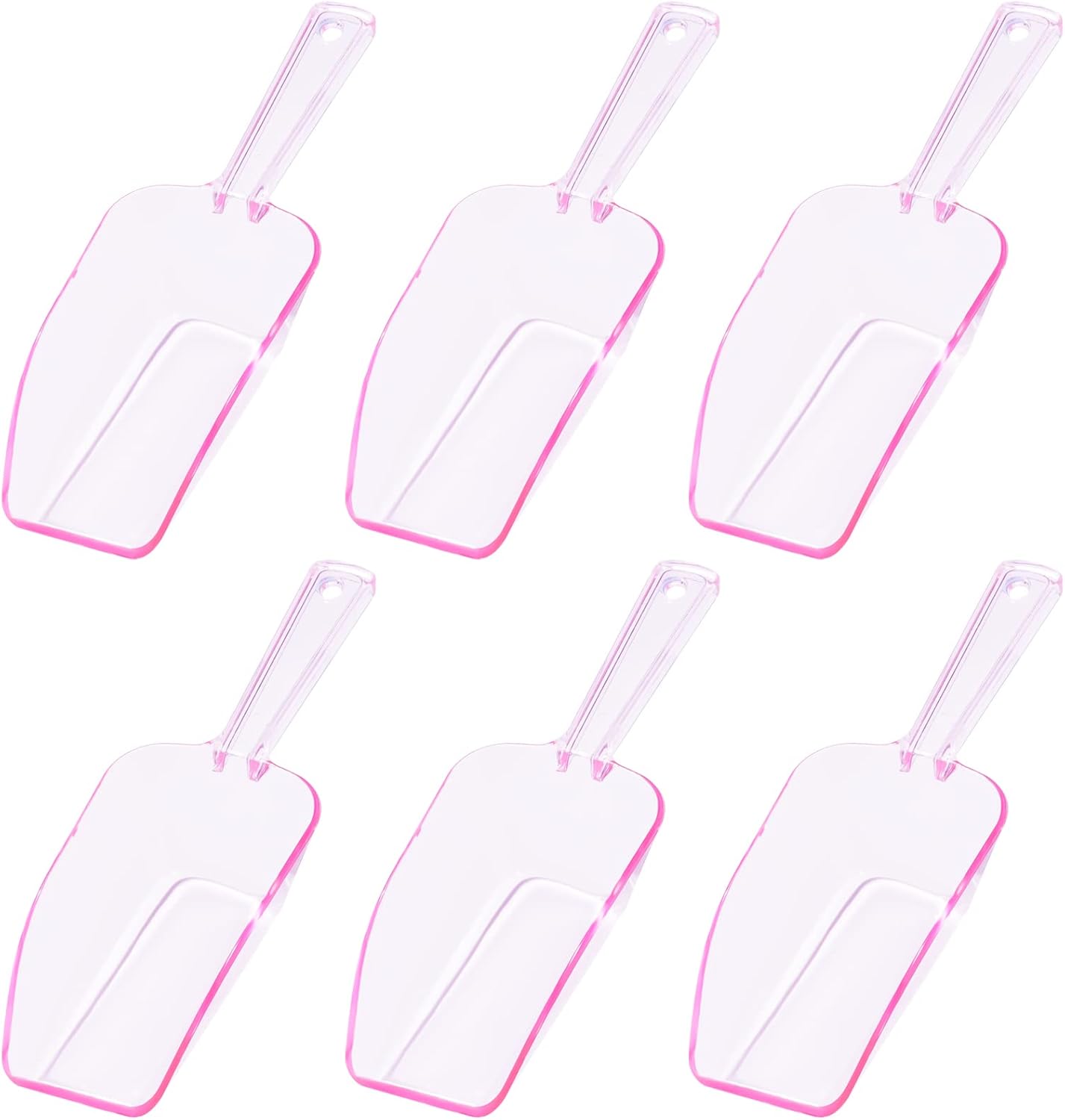 Ice Scoop for Freezer, Clear Pink Plastic Candy Buffet Scoopers, Acrylic Multi-purpose Kitchen Scoop for Party Wedding Popcorn Cookie Dry Goods, 6 Pack 7.5 In