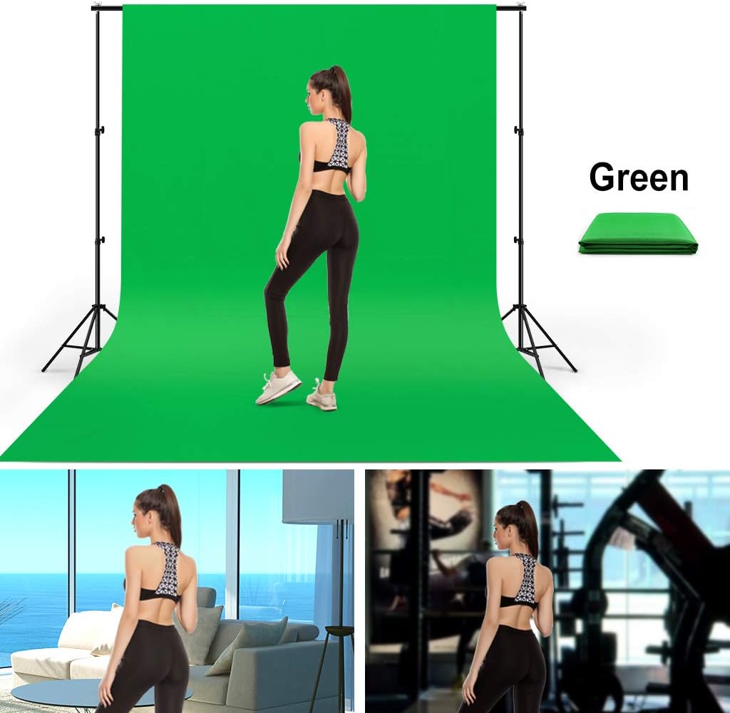10X20ft Large Green Screen Backdrop for Photography, LCUIRC Two Rod Pocket Chromakey Collapsible Green Polyester Curtain with 4 Clamps for Photography, Zoom Meeting and Game Live Steaming