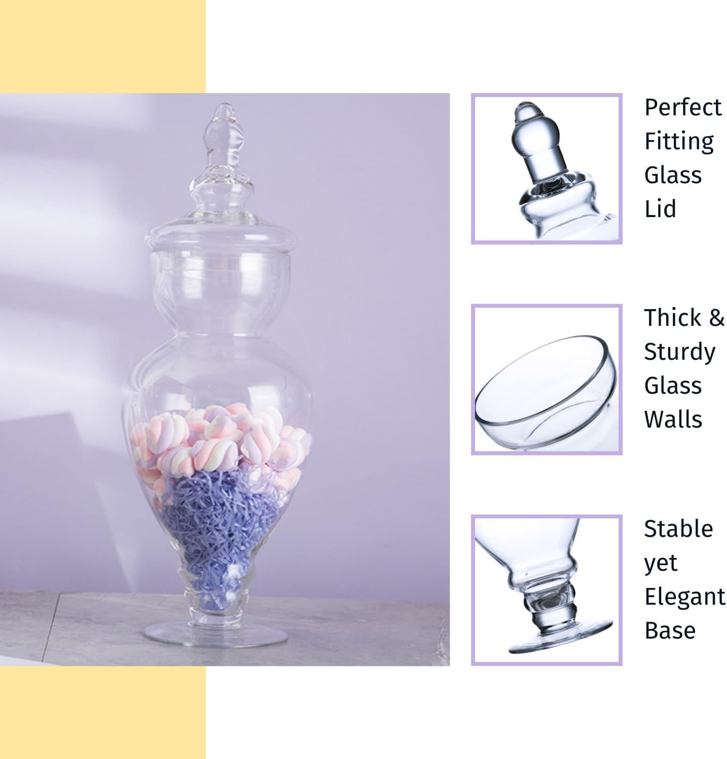 Diamond Star Large Clear Glass Apothecary Jars, Gourd Shape Candy Buffet Display, Elegant Storage Jar, Decorative Wedding Candy Organizer Canisters (Height: 15" Body: 6.7")