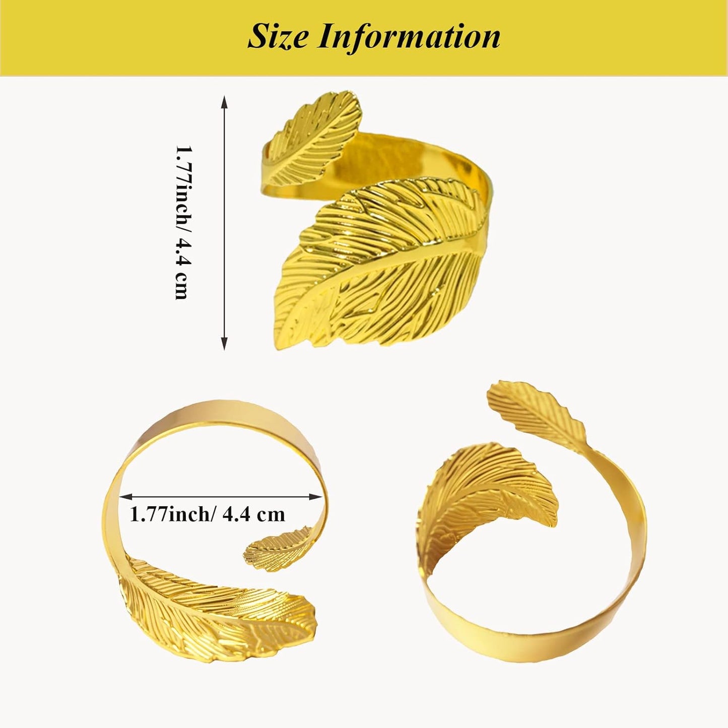 Gold Leaf Napkin Rings Set of 12, Leaves Napkin Rings for Table Setting, Metal Leaf Napkin Holder Rings for Holiday Party,Wedding, Banquet, Formal or Casual Dinning Table Decor (Bright Gold)