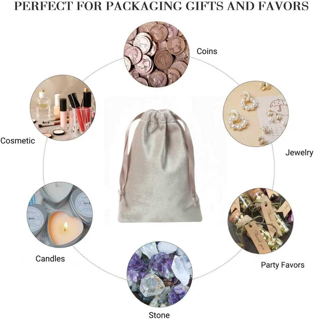 QIANF 12pcs Light Champagne Velvet Drawstring Bags 4x6 inches Glossy Small Velvet Cloth Gift Bags Jewelry Pouches for Storage Wedding Party Favor Christmas