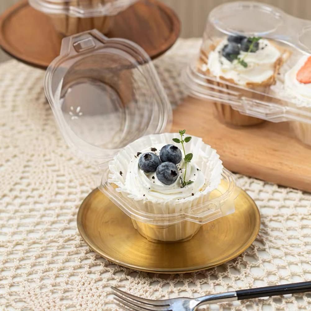 150 Pcs Cupcake Boxes Plastic Individual Cupcake Containers Single Cupcake Carrier with Connected Airtight Dome Lid for Party