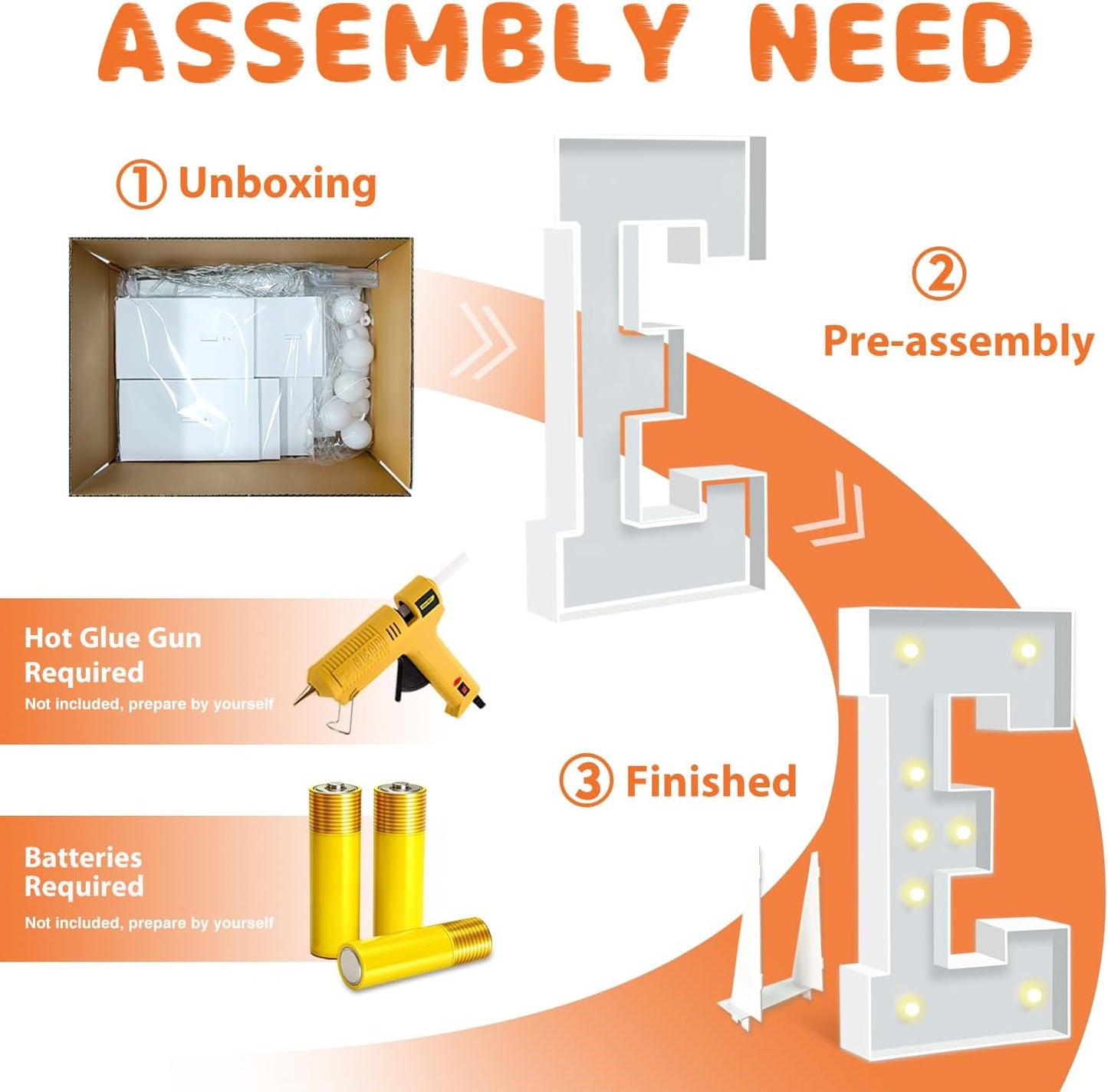 Marquee Light Up Letters E, 3FT Foam Board Mosaic Balloon Letters with Light Bulbs, Large Marquee Letter for Birthday Festival Party, Marry Me Light Up Letter for Wedding Engagement Party Decor