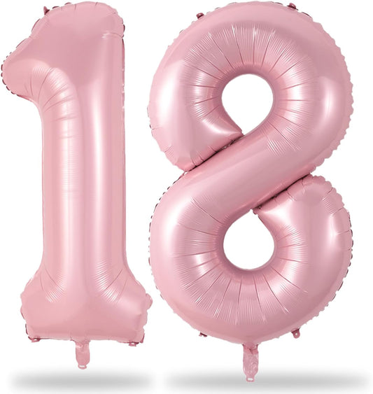 18 Foil Balloon Pastel Pink, 40 Inch Helium Number 1 & 8 Balloon for 18 Year Old Birthday Decorations, Large Self Inflating Mylar 18 Balloon for Girls 18th Birthday Party Anniversary Decor Supplies