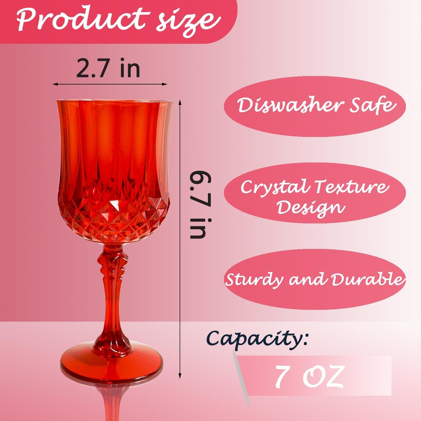 Plastic Wine Glasses，Plastic Goblets Vintage Style Cordial Drinking Glasses for Wedding Reception, Christmas Grand Event Party Supplies (48, Red)