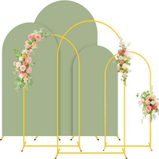 FUHSY Set of 3 Wedding Arch Backdrop Stand and Cover Set 7.2FT, 6.6FT, 6FT Metal Arch Backdrop Stand with Sage Green Spandex Arch Stand Cover Wedding Arches Frame for Birthday Bridal Baby Shower Event