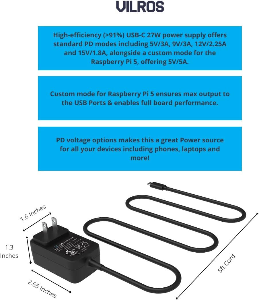 Vilros Raspberry Pi 5 Starter Kit MAX - Turbo Cooled Aluminum - (128GB Edition) - (2GB RAM)