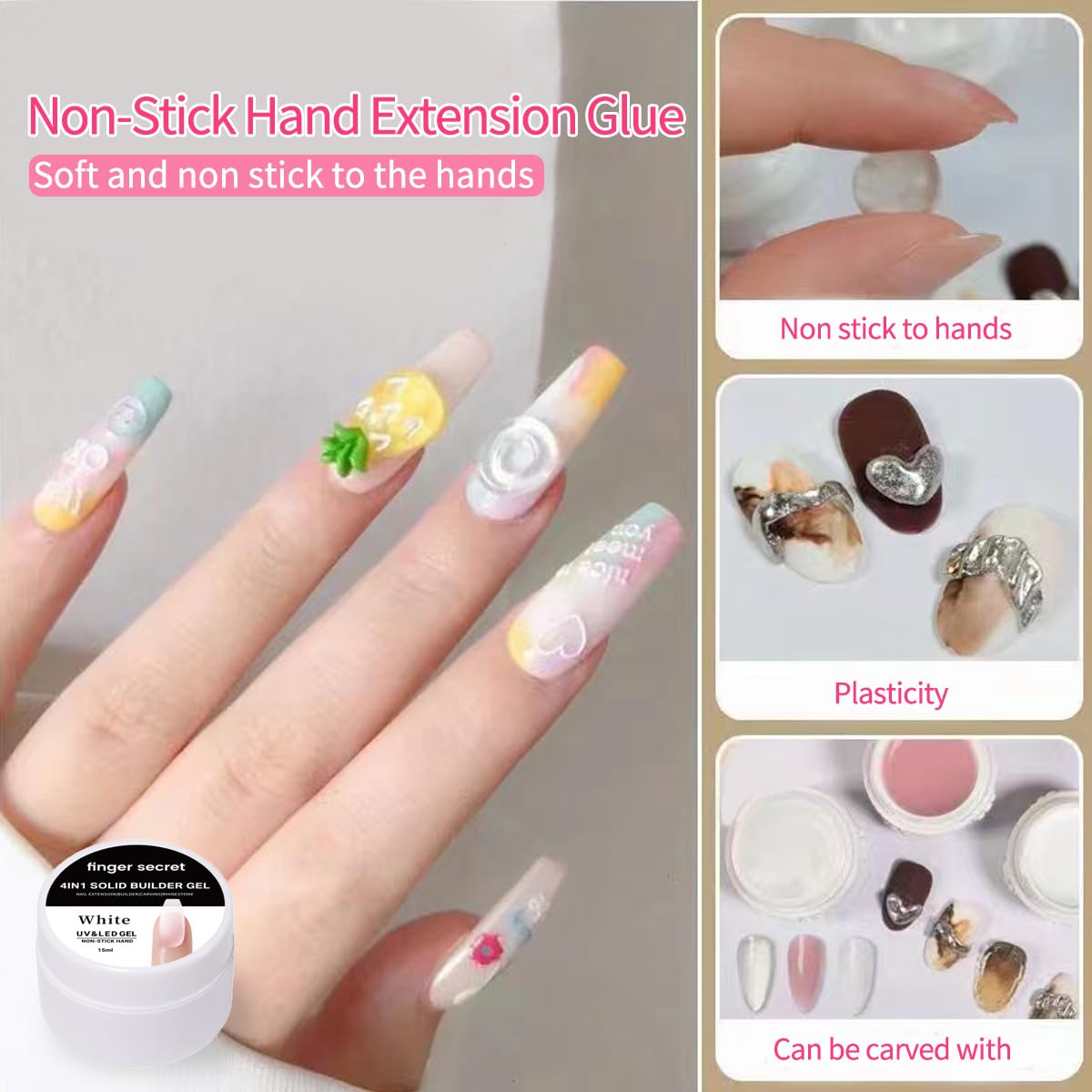 Solid Builder Gel for Nails Hard Gel 3D White Nude Pink Clear Colors for Nail Extension DIY Nail Kit