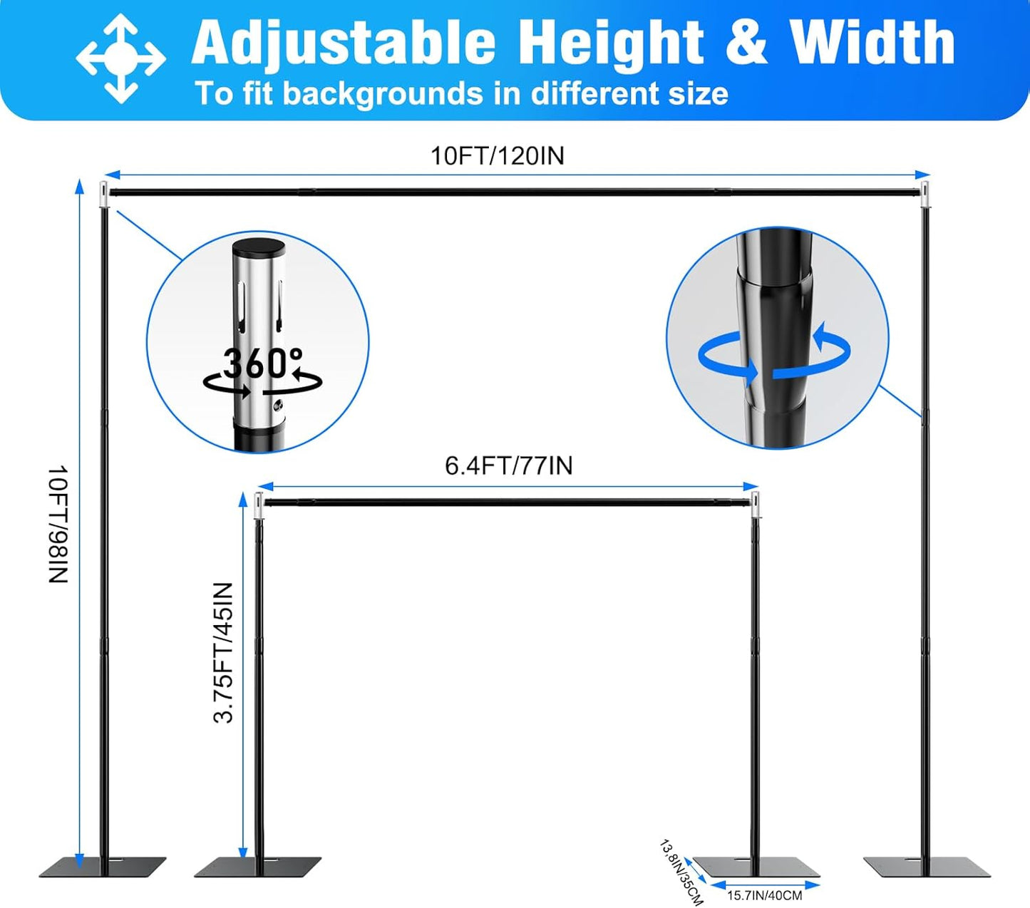 Pipe and Drape Backdrop Stand Kit Backdrop Stand For Parties 10x10 FT Adjustable Photo Backdrop Stand Heavy Duty Background Stand for Wedding Banquet Decorations Black
