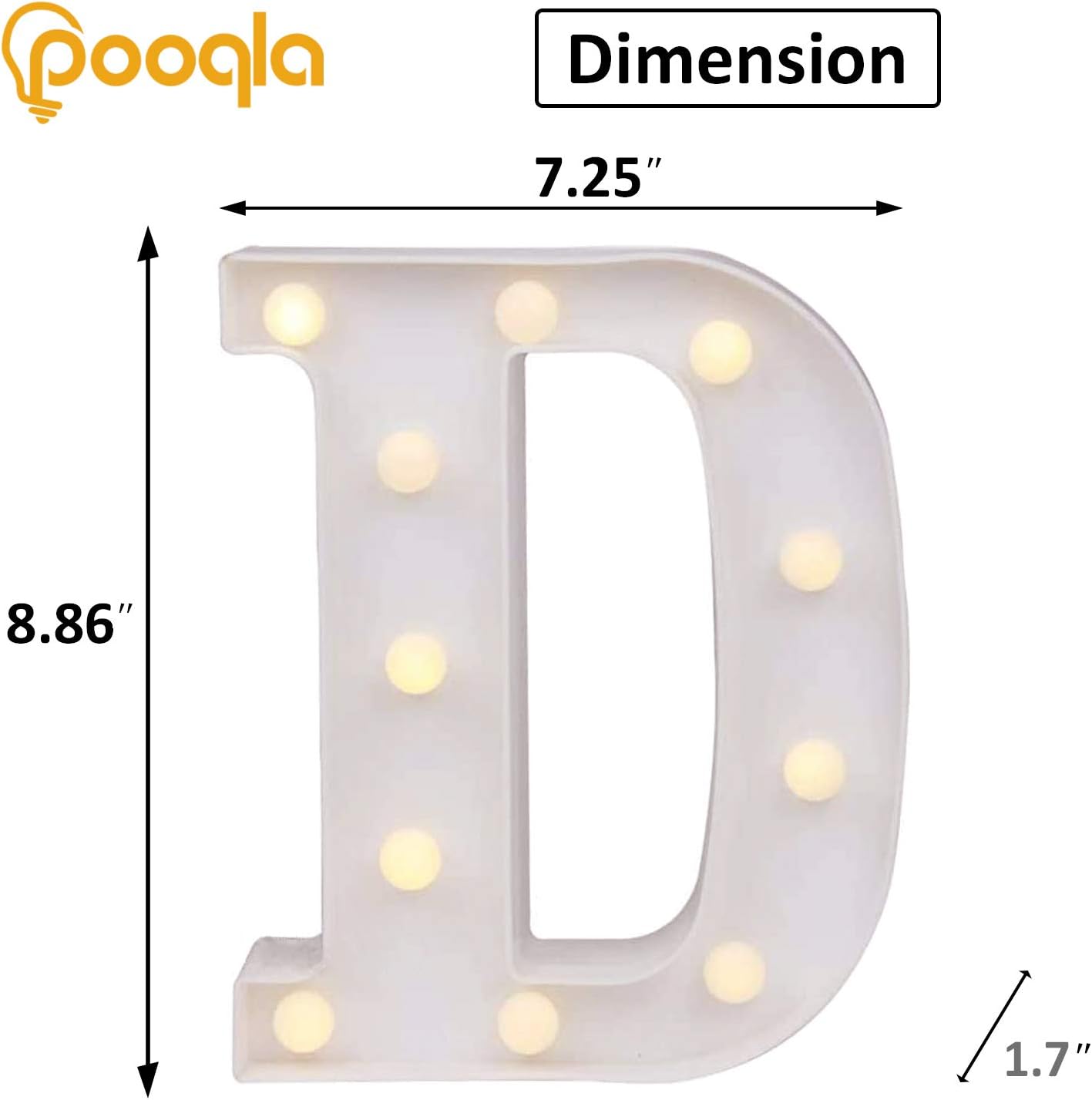 Pooqla LED Marquee Letter Lights Sign, Light Up Alphabet Letter for Home Party Wedding Decoration D
