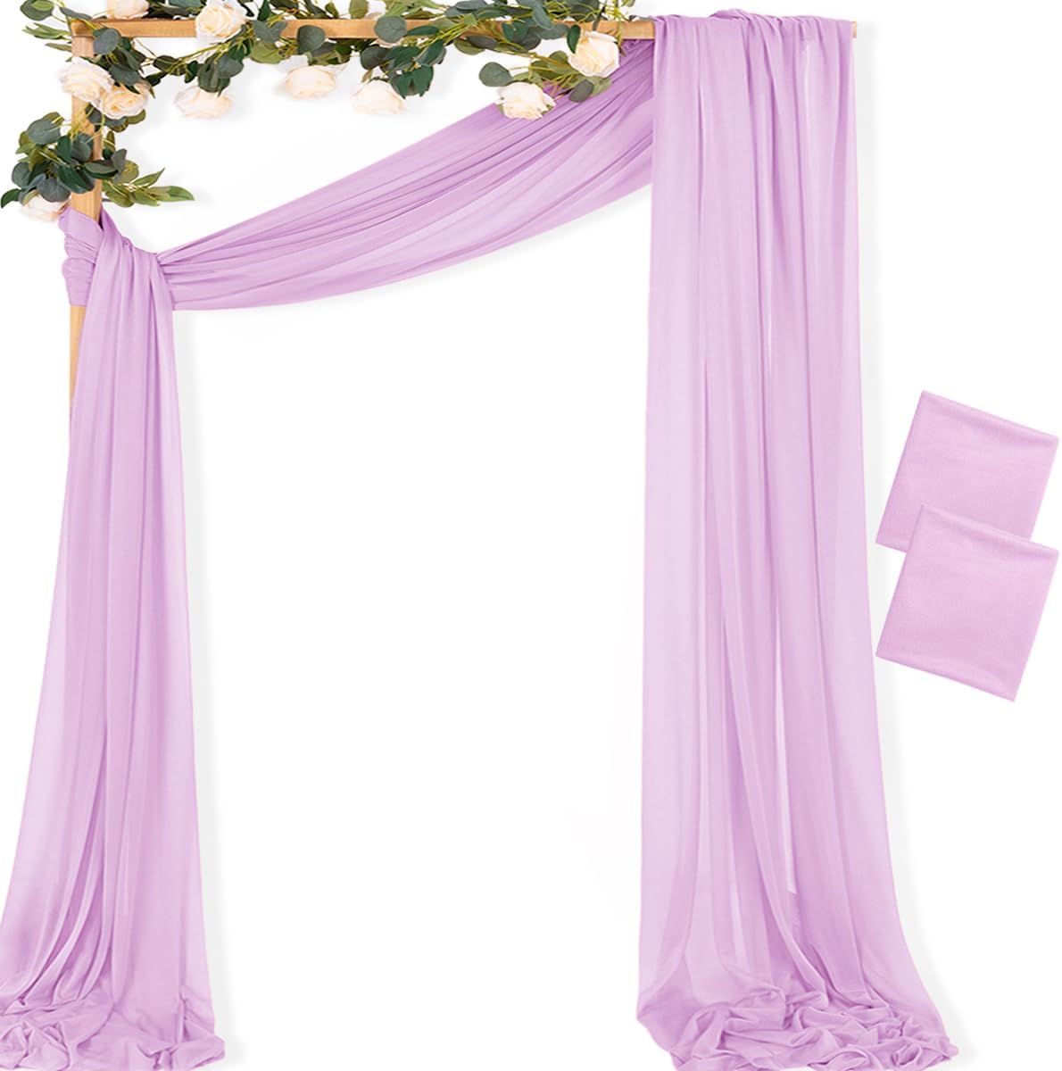 MLMC Lilac Purple Wedding Arch Draping Fabric 2 Panels 29" x 20 FT Extra Long Lavender Gauze Drapes Sheer Backdrop Curtains 6.6 Yards Outdoor Drapery Panels for Wedding Party Ceiling Decoration