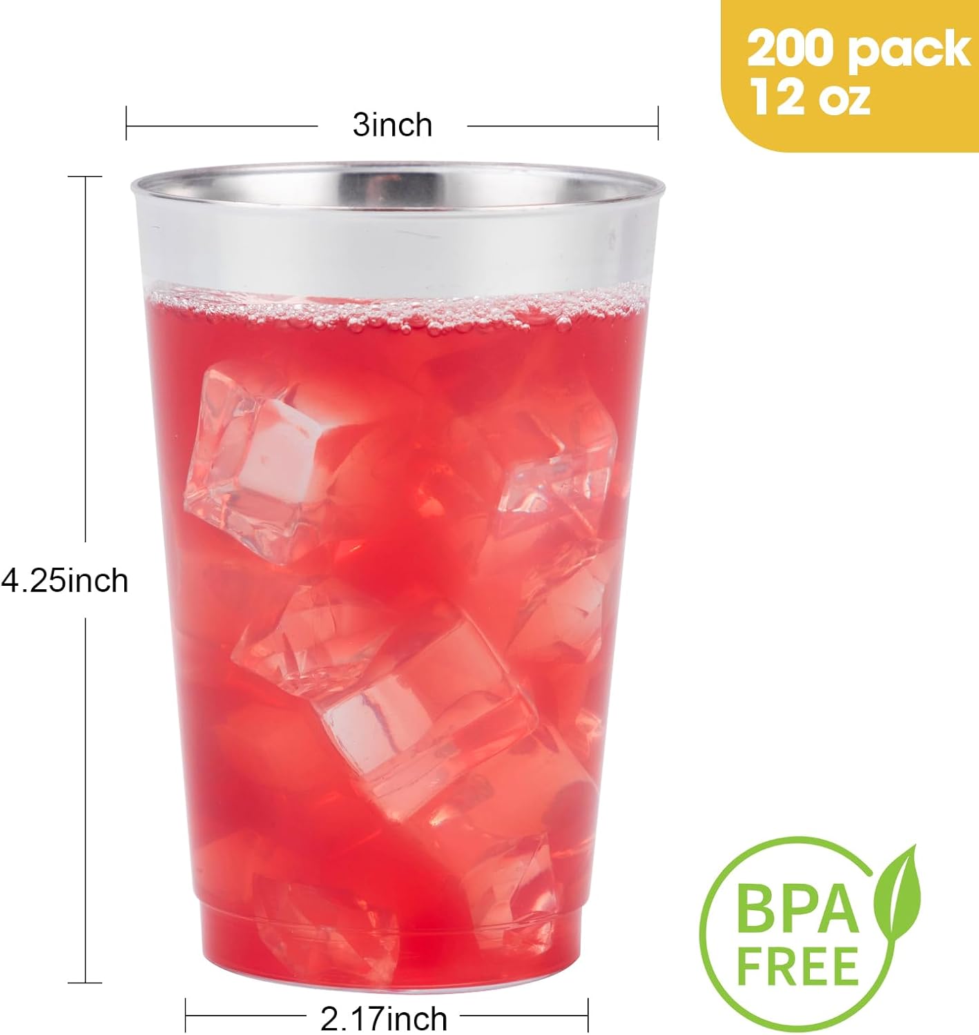 Goodluck 200PCS 12oz Silver Plastic Cups for Party, Disposable Silver Cups, Plastic Cocktail Glasses for Wedding Thanksgiving, Christmas, and Parties