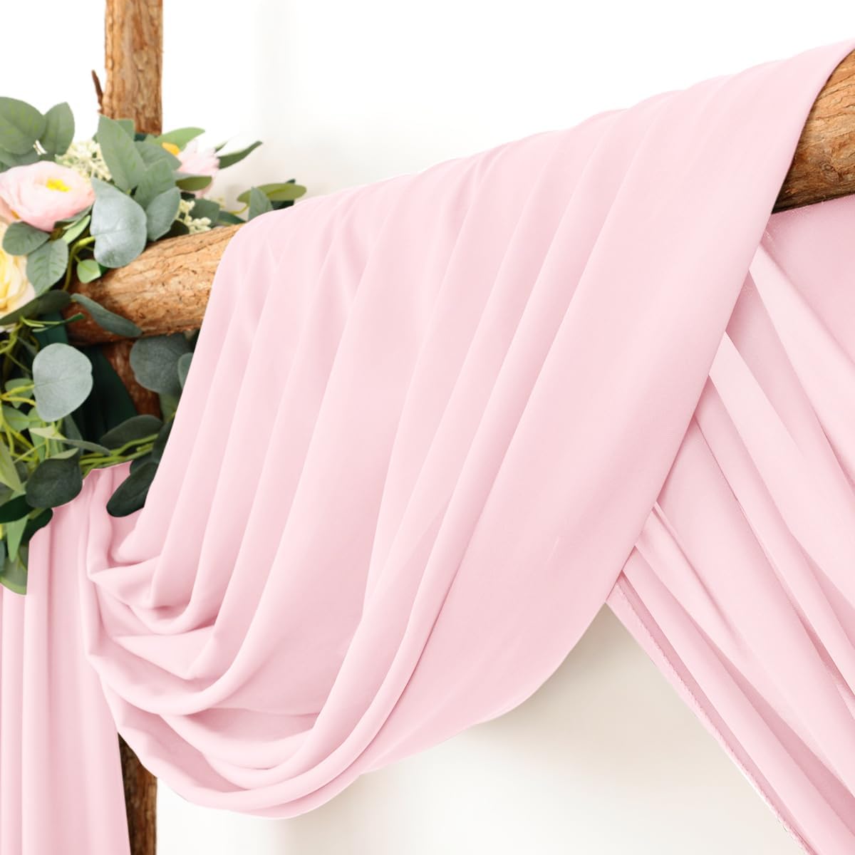 Wedding Arch Draping Fabric 2 Panels 30'' x 18FT Blushing Pink Sheer Chiffon Arch Drapery for Photo Booth Bridal Shower Baby Shower Church Decor Newborn Photography Christening Outdoor Party