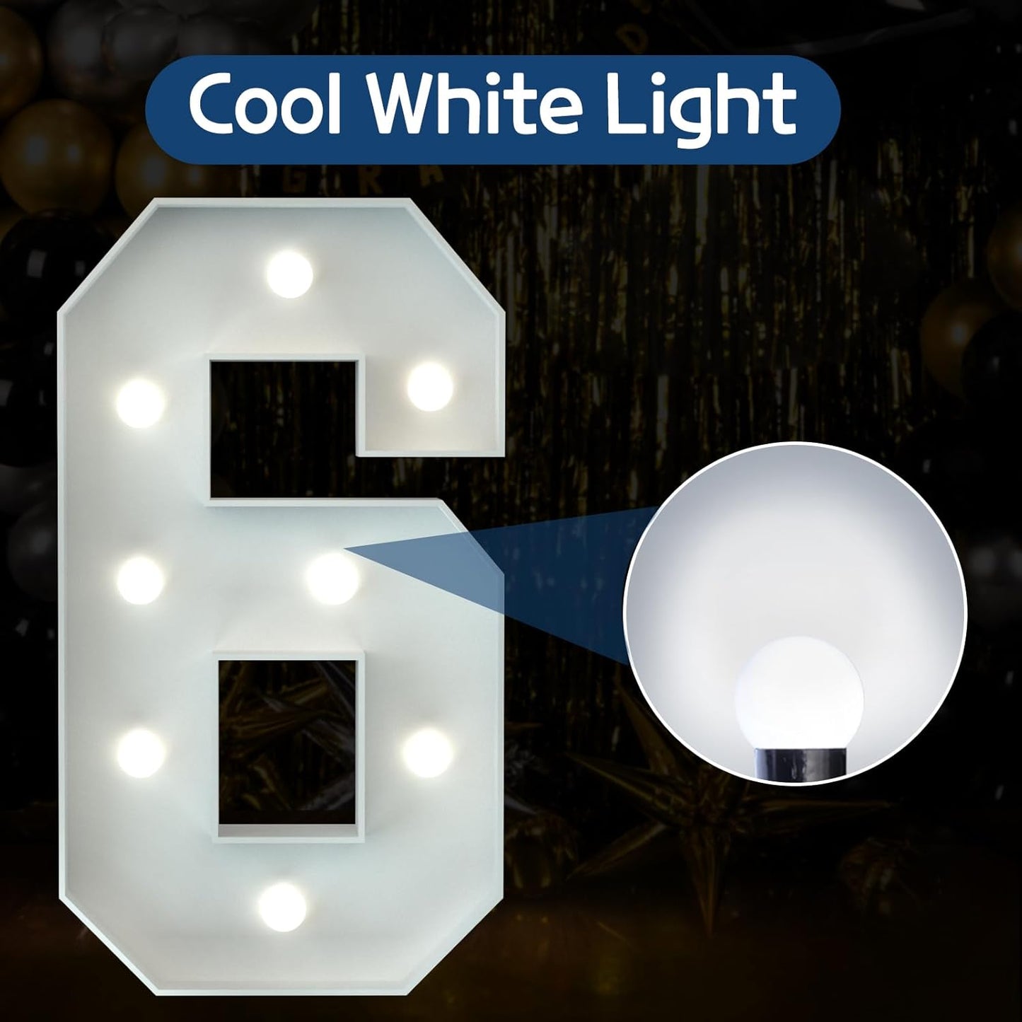 Marquee Numbers 3 Feet Tall Big Light Up Numbers 6th 16th 60th Happy Birthday Decorations Girl Boy Sweet 16 White Anniversary Party Decor Large Cardboard Prop Backdrop Sign 6