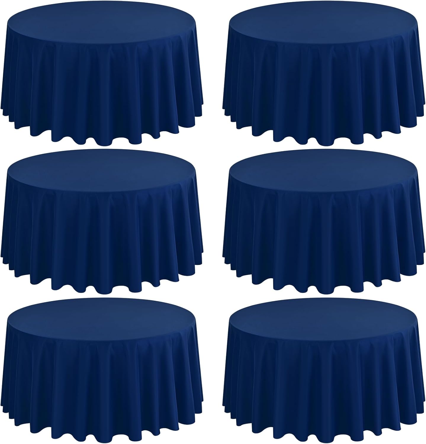 6 Pack Round Tablecloths - 90 Inch, Navy Blue Polyester Table Cover, Stain and Wrinkle Resistant Washable Fabric, Wedding Banquet Parties