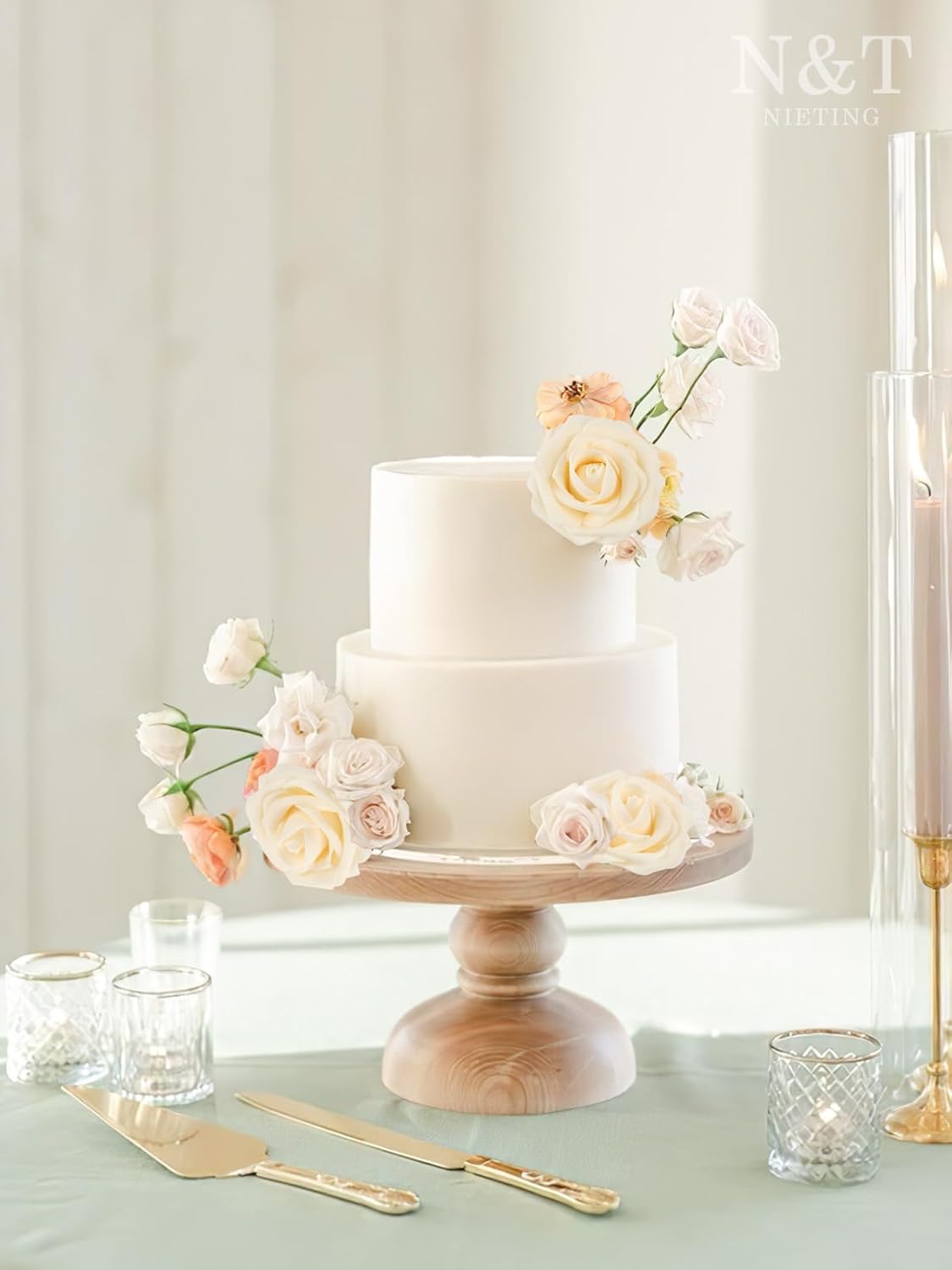 N&T NIETING Roses Artificial Flowers, 50pcs Fake Flowers Foam Roses for DIY Wedding Bridal Bouquet Baby Shower Party Cake Wall Decoration, Cream