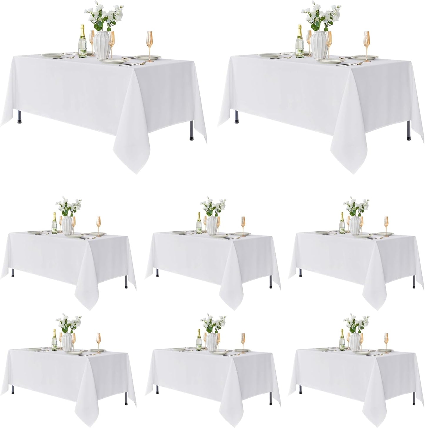 Fitable 8 Pack Table Cloth Rectangle Table: Stain and Wrinkle Resistant Tablecloth Rectangular, Washable Polyester Tablecloths for Wedding Party Dining Banquet Event Catering(White, 70x120 Inch)